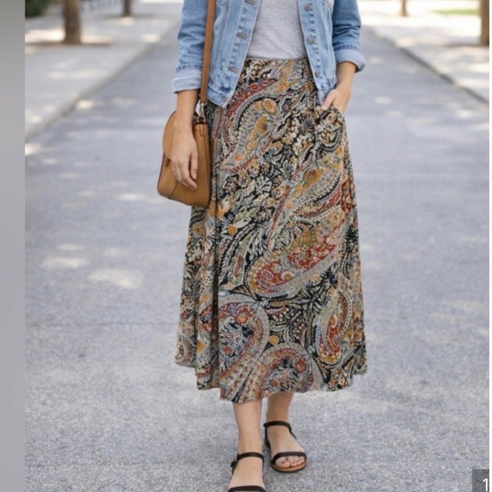 Vince Camuto Skirt Women Large Multicolor Paisley Floral Midi A-Line boho Fairy - Picture 1 of 8